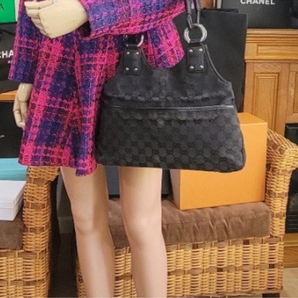 Gucci GG Monogram Canvas Black Handbag Satchel Bag - Picture 2 of 11